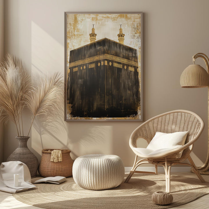 Vintage Kaaba Painting Islamic Wall Art Print | Masjid Al Haram Grand Mosque Mecca