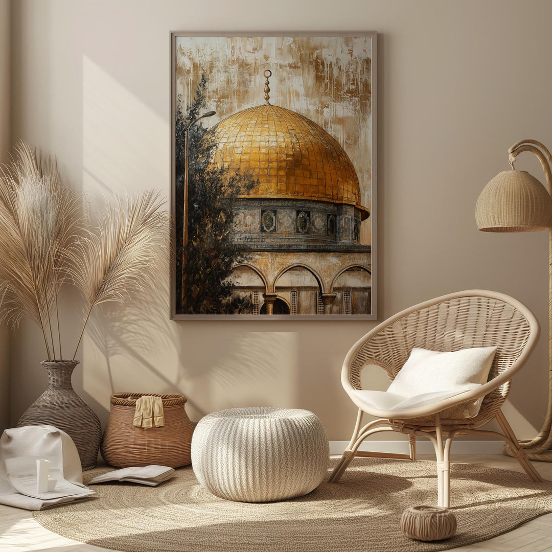 Vintage Palestine Painting Islamic Wall Art Print | Dome of The Rock | Al Aqsa