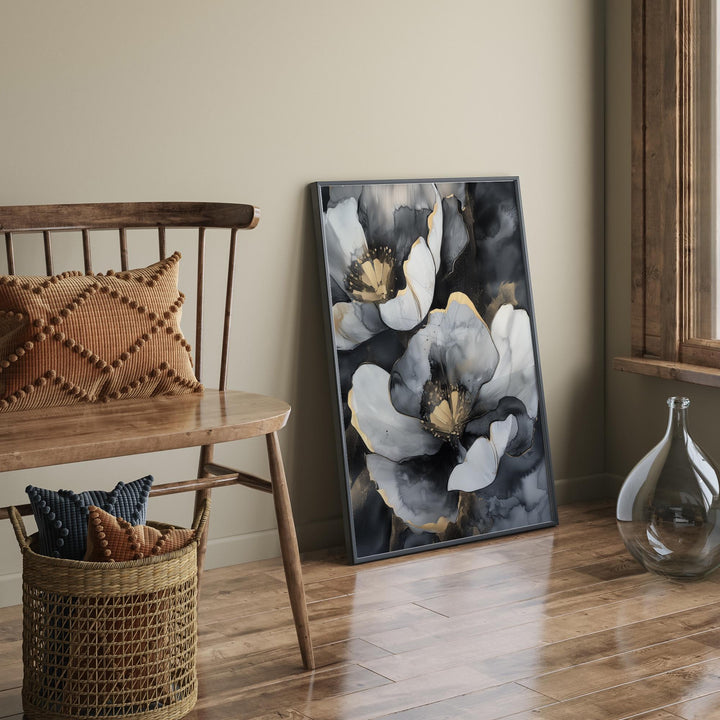 Black & Gold Abstract Petal Wall Art | Modern Floral Print | Refined Home Decor for Any Room