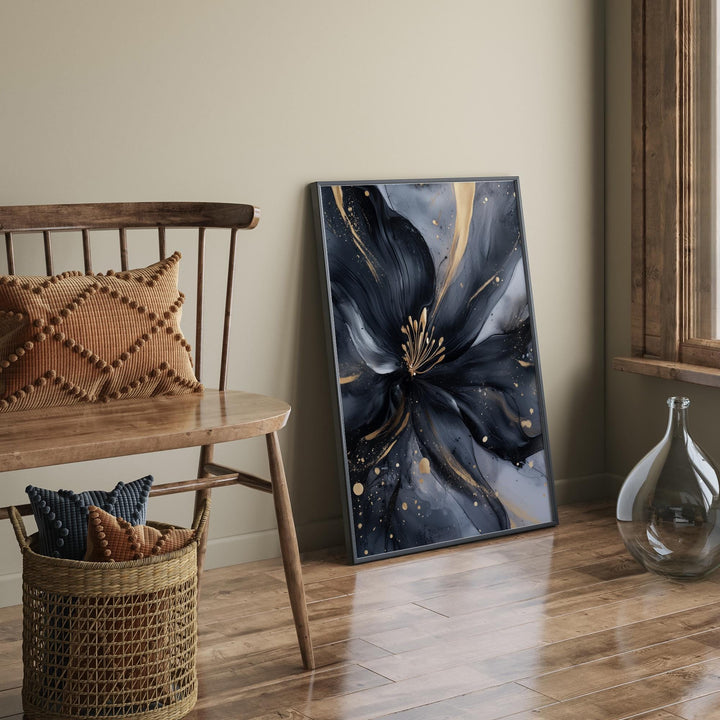 Black & Gold Dandelion Art Print | Floral Wall Art | Chic Nature-Inspired Decor for Bedroom