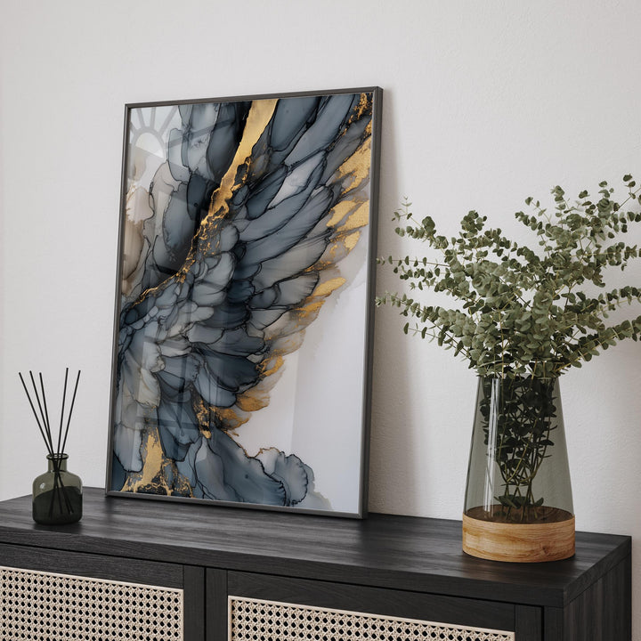 Black & Gold Wings Wall Art | Elegant Abstract Print | Modern Angelic Decor for Living Room