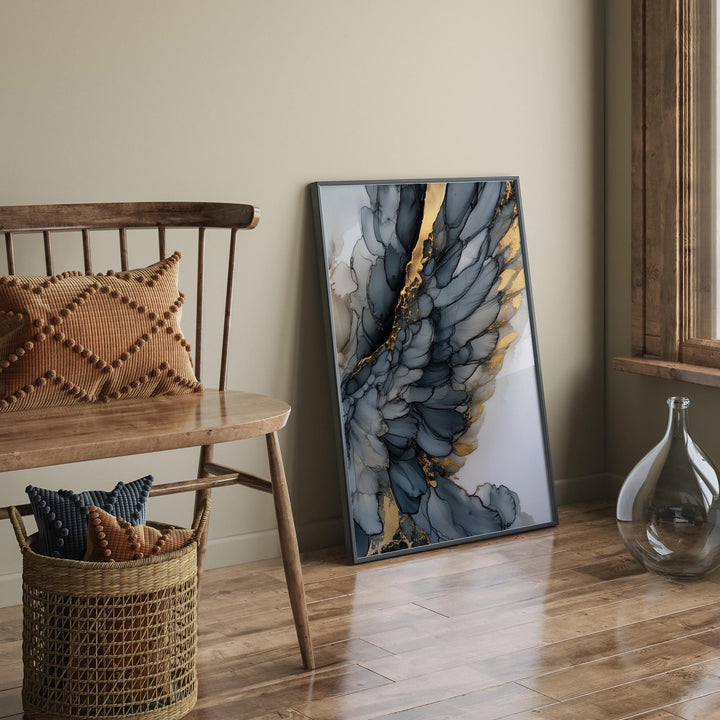 Black & Gold Wings Wall Art | Elegant Abstract Print | Modern Angelic Decor for Living Room