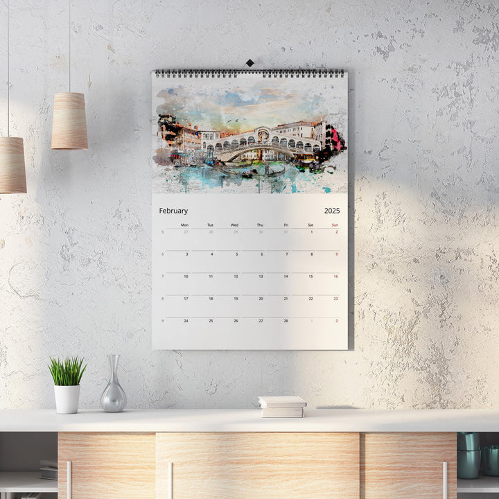 Italy 2025 Calendar | Large A3 A4 11x16.5" | Watercolour Painting Italy Art Calendar | New Year Christmas Travel Gift | Eco Friendly