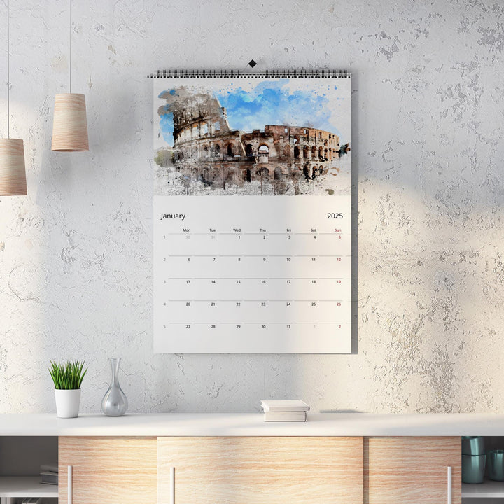 Italy 2025 Calendar | Large A3 A4 11x16.5" | Watercolour Painting Italy Art Calendar | New Year Christmas Travel Gift | Eco Friendly